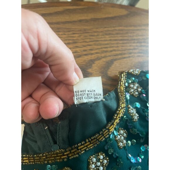 Laurence Kazar New York long sleeved sequined and beaded silk maxi gown size M - Picture 7 of 8